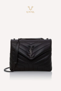 Genti | SAINT LAURENT Calfskin Y Quilted Monogram Monochrome Loulou Small Crossbody Bag Black