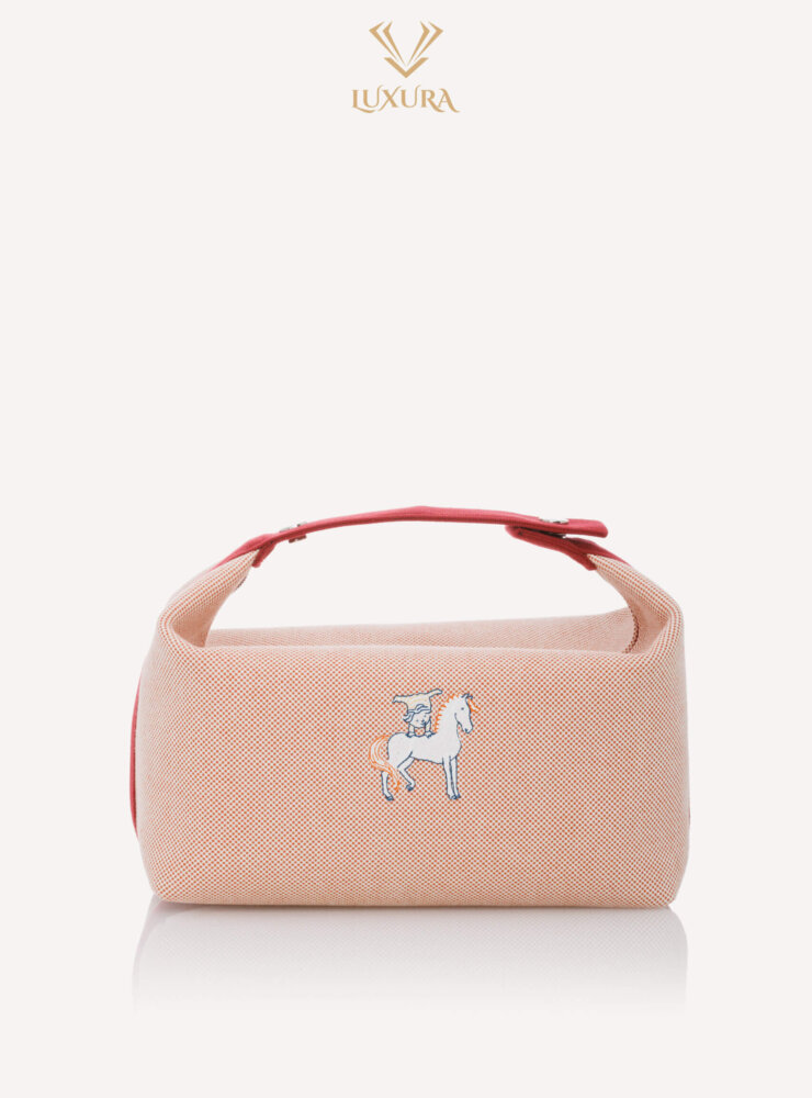 Pouch | HERMES Canvas Large Bride-A-Brac Cabriole Case Biscuit with Palladium Hardware