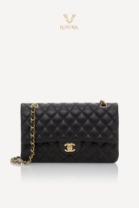 Genti | CHANEL Classic Medium Double Flap Bag in Black Lambskin with Gold-Tone Hardware