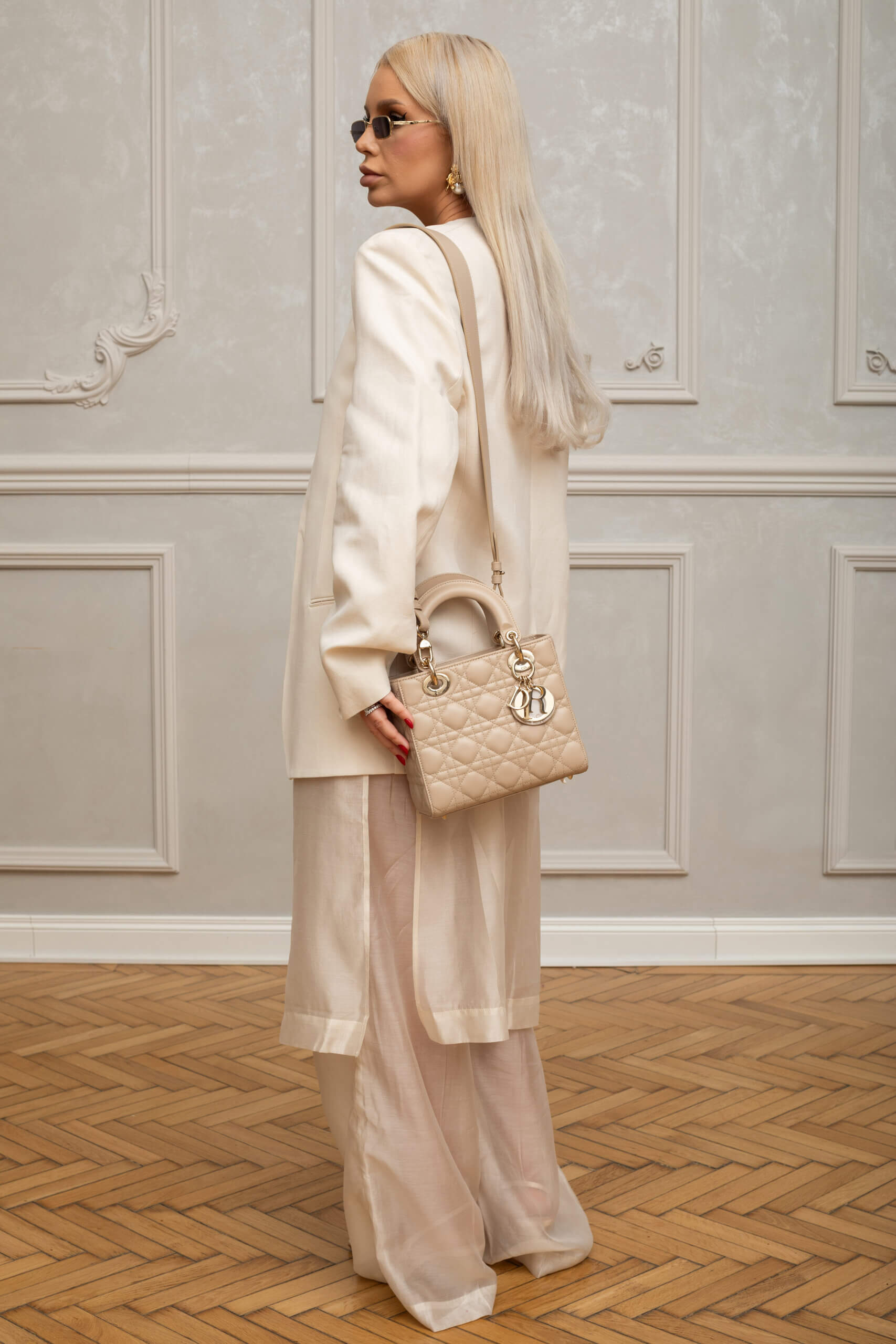 Genti | DIOR Small Lady Dior My ABCDior Bag Desert Taupe Cannage Lambskin