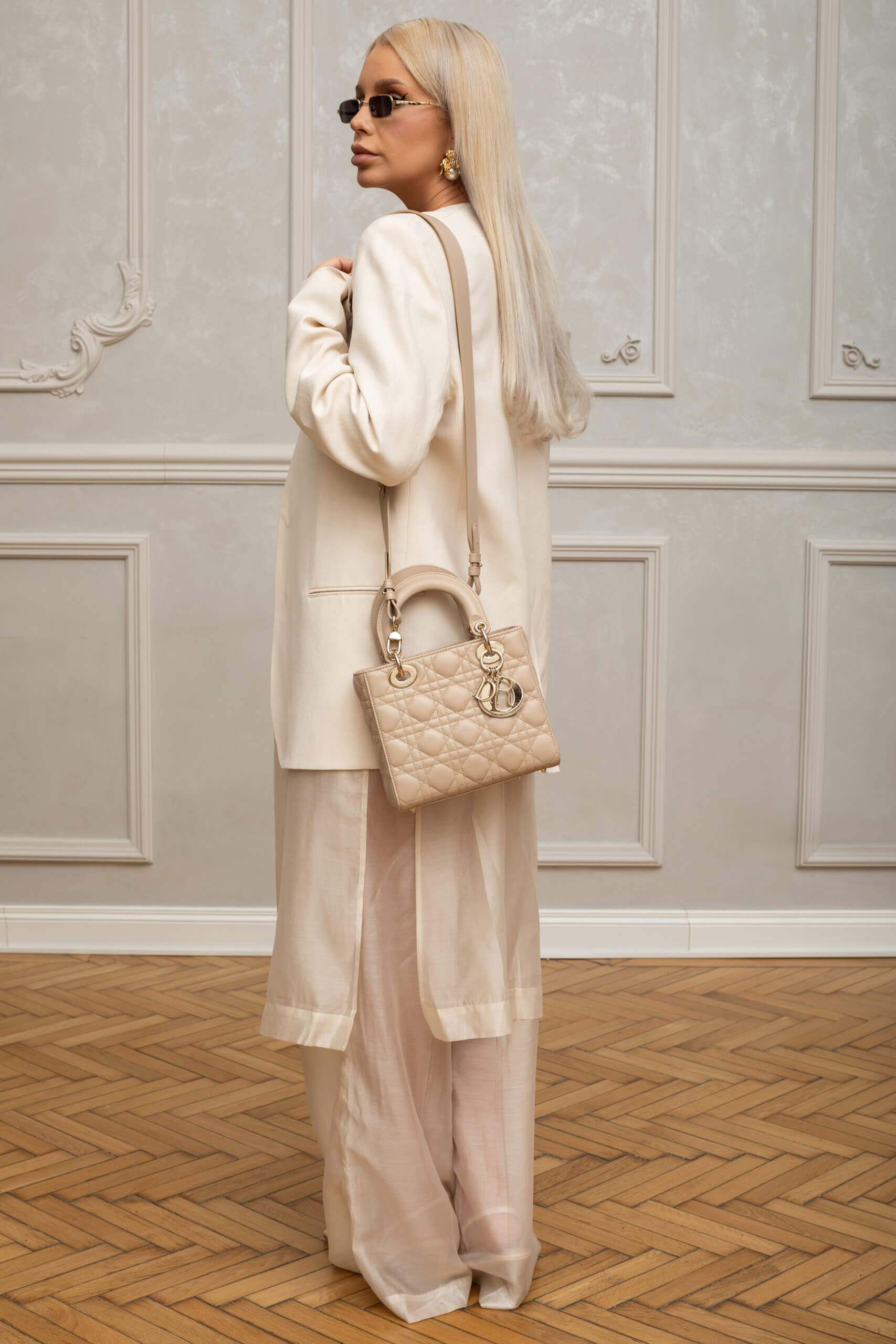 Genti | DIOR Small Lady Dior My ABCDior Bag Desert Taupe Cannage Lambskin