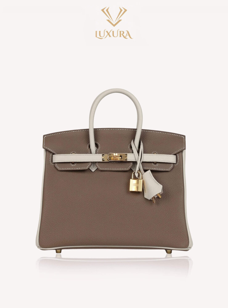 Genti | HERMÈS Special Order (HSS) Birkin 25 Etoupe and Craie Togo Gold Hardware