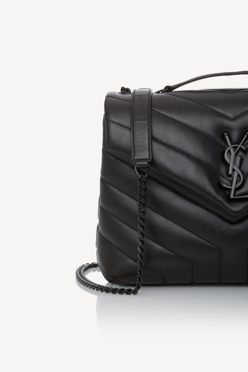 Genti | SAINT LAURENT Calfskin Y Quilted Monogram Monochrome Loulou Small Crossbody Bag Black