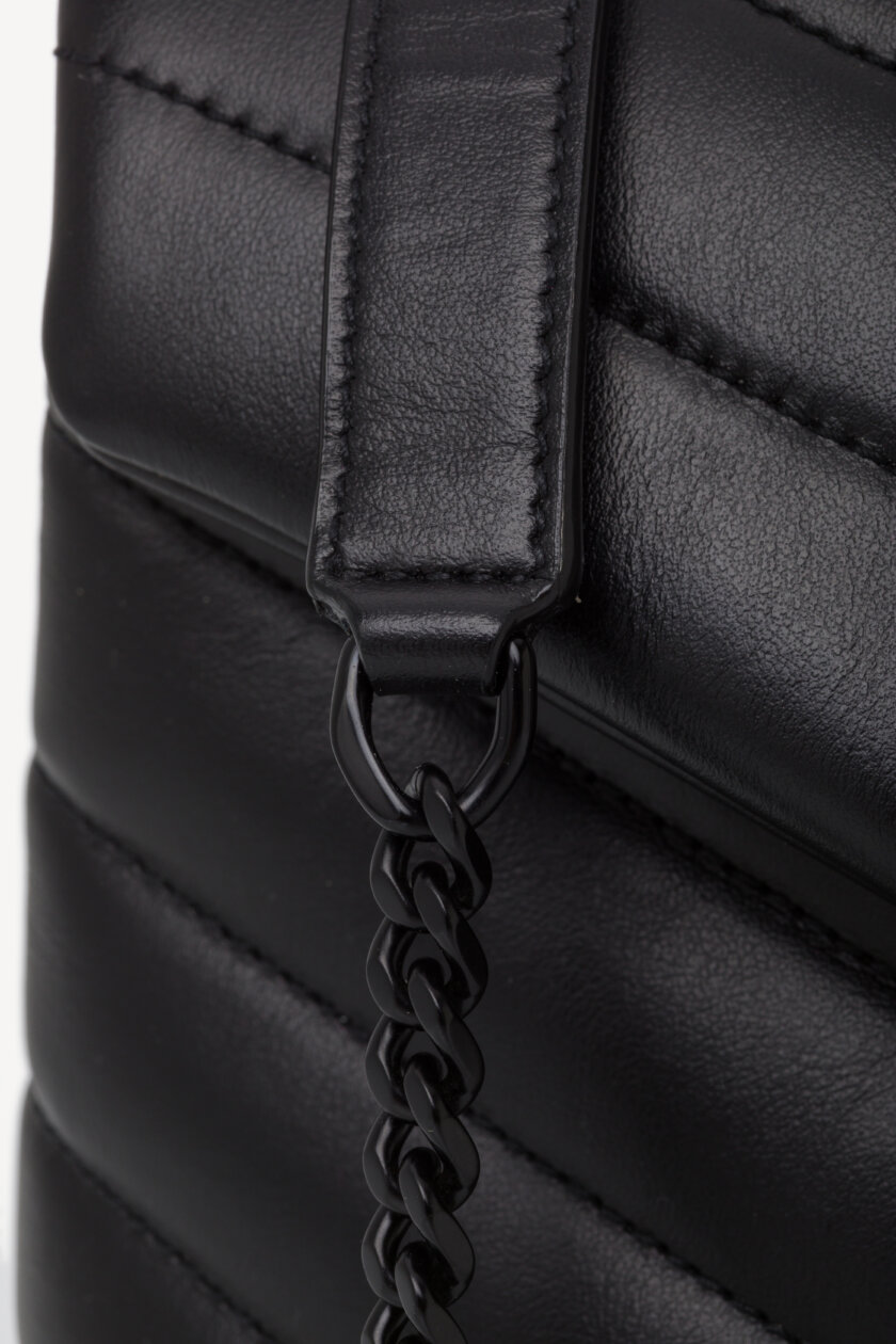 Genti | SAINT LAURENT Calfskin Y Quilted Monogram Monochrome Loulou Small Crossbody Bag Black