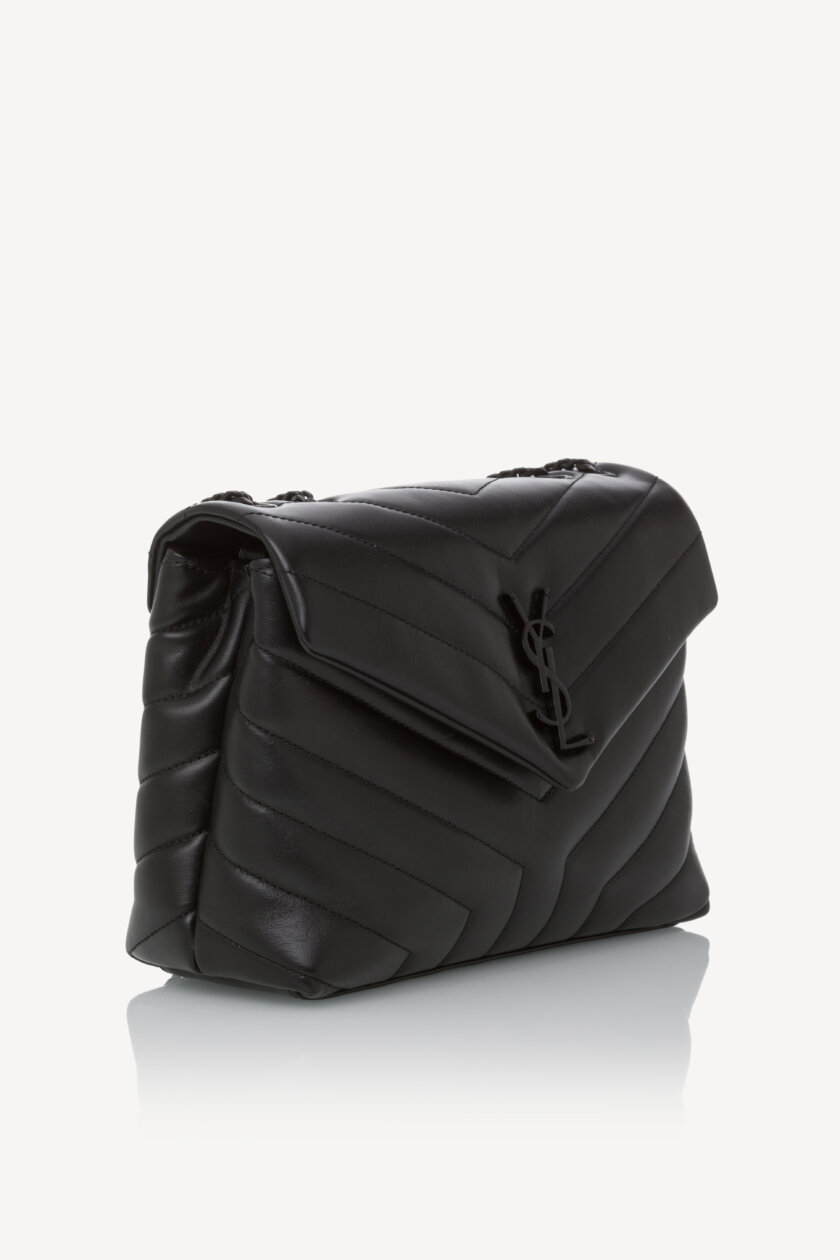 Genti | SAINT LAURENT Calfskin Y Quilted Monogram Monochrome Loulou Small Crossbody Bag Black