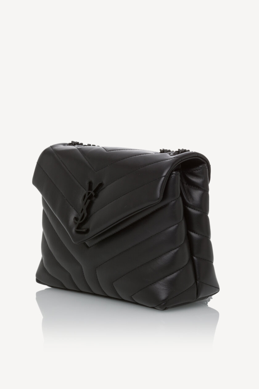 Genti | SAINT LAURENT Calfskin Y Quilted Monogram Monochrome Loulou Small Crossbody Bag Black