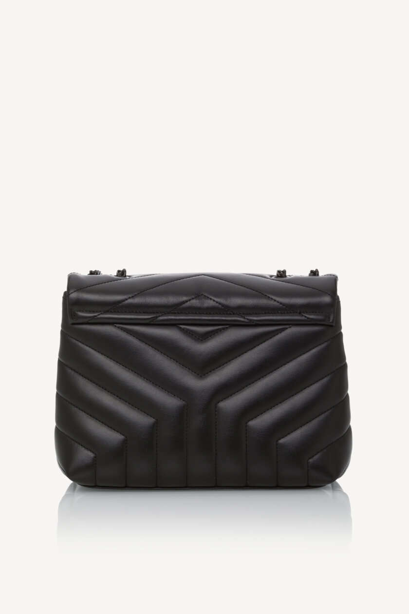 Genti | SAINT LAURENT Calfskin Y Quilted Monogram Monochrome Loulou Small Crossbody Bag Black