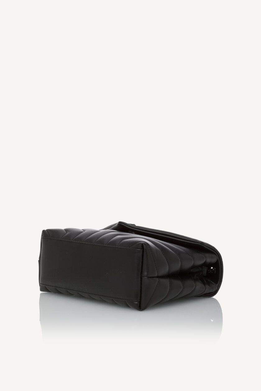 Genti | SAINT LAURENT Calfskin Y Quilted Monogram Monochrome Loulou Small Crossbody Bag Black