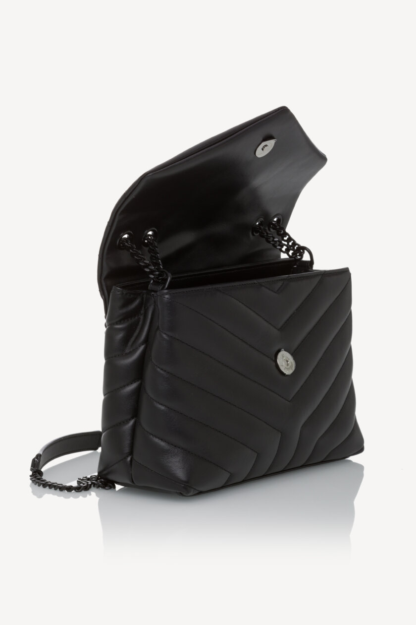 Genti | SAINT LAURENT Calfskin Y Quilted Monogram Monochrome Loulou Small Crossbody Bag Black