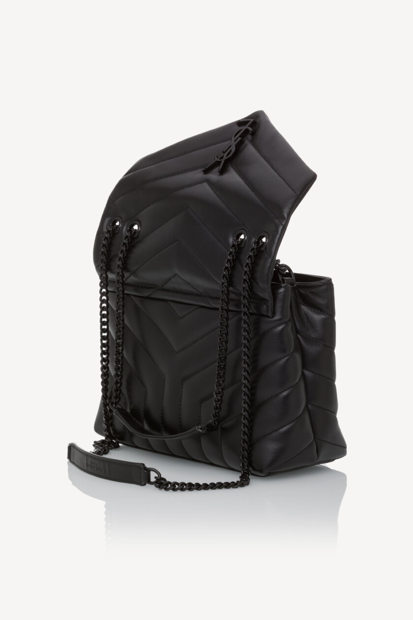 Genti | SAINT LAURENT Calfskin Y Quilted Monogram Monochrome Loulou Small Crossbody Bag Black