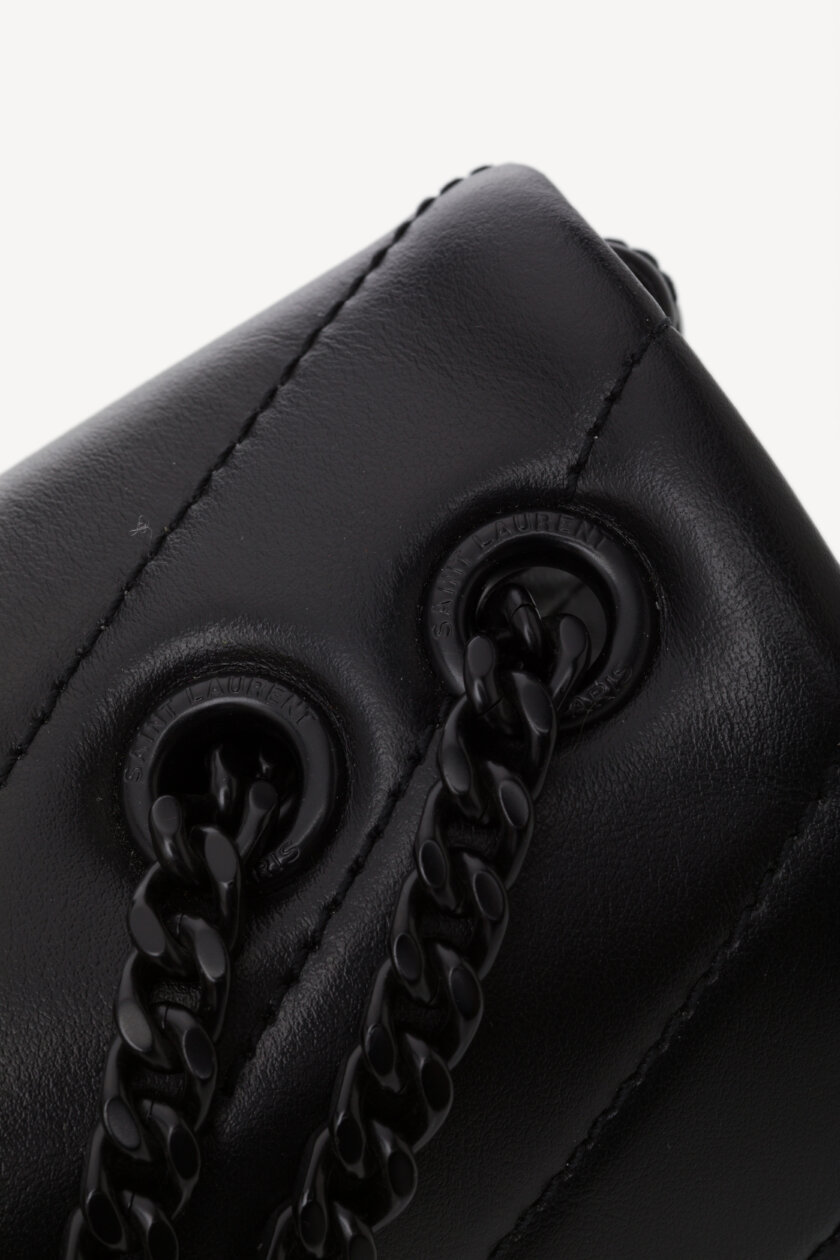 Genti | SAINT LAURENT Calfskin Y Quilted Monogram Monochrome Loulou Small Crossbody Bag Black