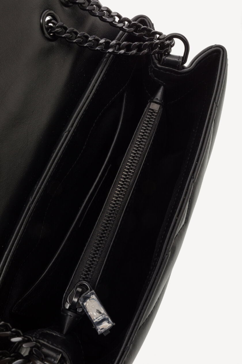 Genti | SAINT LAURENT Calfskin Y Quilted Monogram Monochrome Loulou Small Crossbody Bag Black
