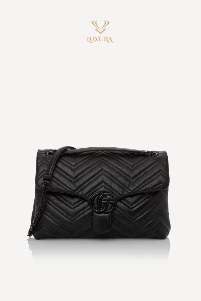 Genti | GUCCI GG Marmont Large Shoulder Bag Black Leather