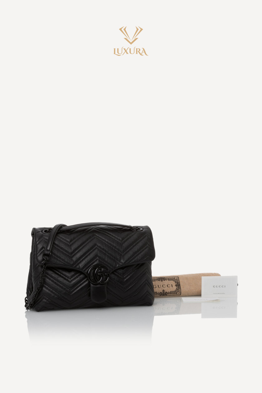 <span style="font-size: 10px; color: rgb(101, 101, 101);letter-spacing: .15em;">NEW COLLECTION</span><br><strong> GUCCI </strong><br><div style="margin-top:10px; font-size:16px;">GG Marmont Large Shoulder Bag Black Leather</div><br> - Image 2