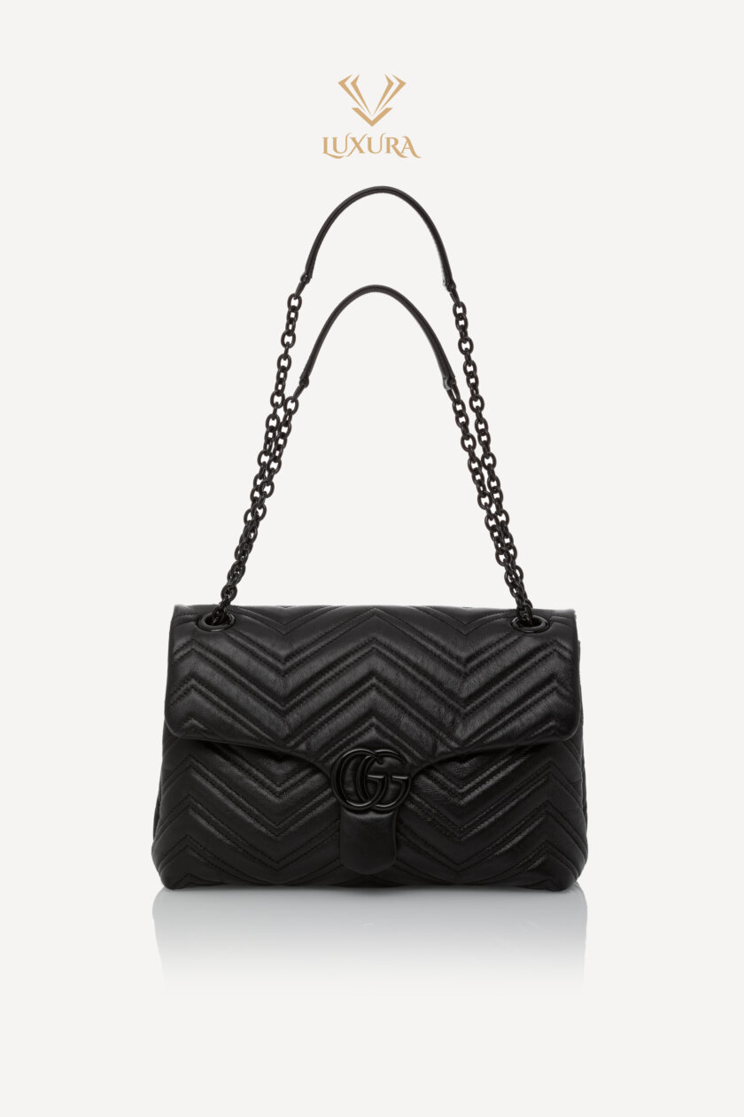<span style="font-size: 10px; color: rgb(101, 101, 101);letter-spacing: .15em;">NEW COLLECTION</span><br><strong> GUCCI </strong><br><div style="margin-top:10px; font-size:16px;">GG Marmont Large Shoulder Bag Black Leather</div><br> - Image 5