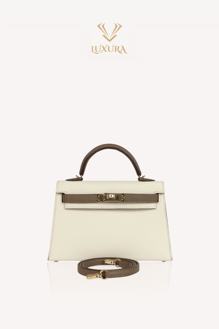 Genti | HERMES Special Order (HSS) Kelly Sellier 20 Nata and Etoupe Chevre Mysore Permabrass Hardware