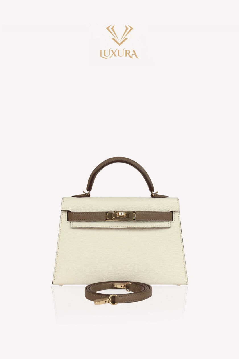 Genti | HERMES Special Order (HSS) Kelly Sellier 20 Nata and Etoupe Chevre Mysore Permabrass Hardware