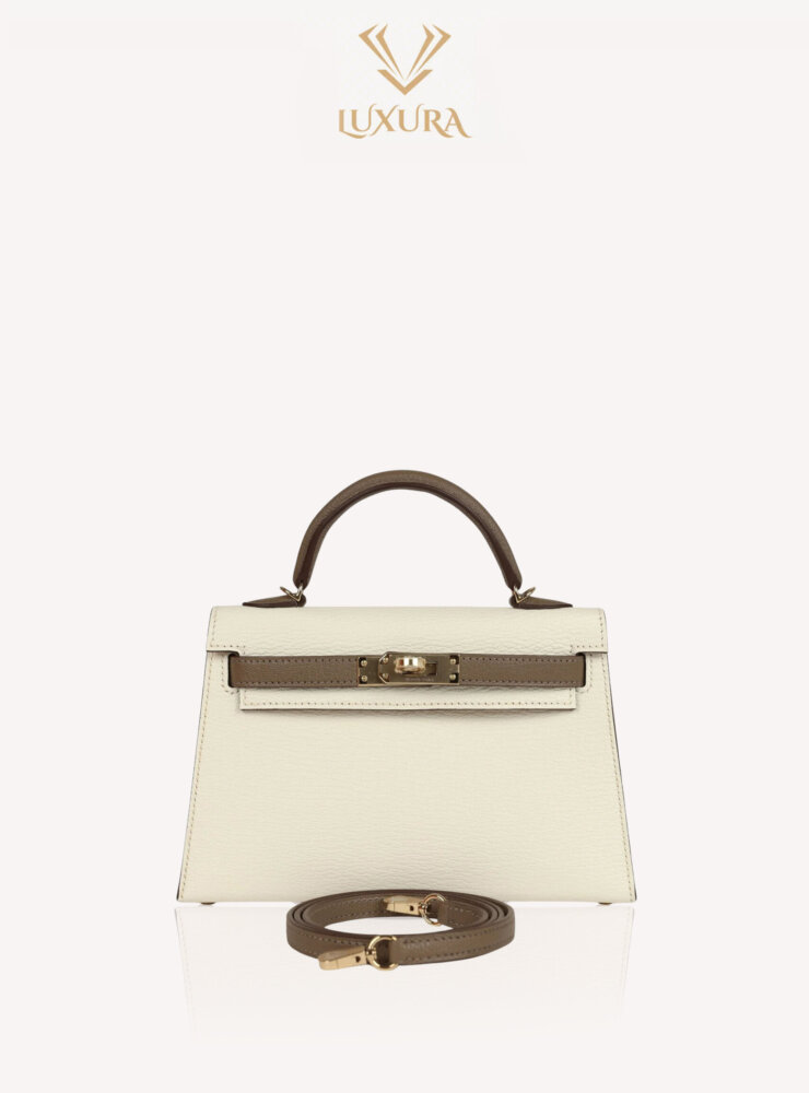 Genti | HERMES Special Order (HSS) Kelly Sellier 20 Nata and Etoupe Chevre Mysore Permabrass Hardware