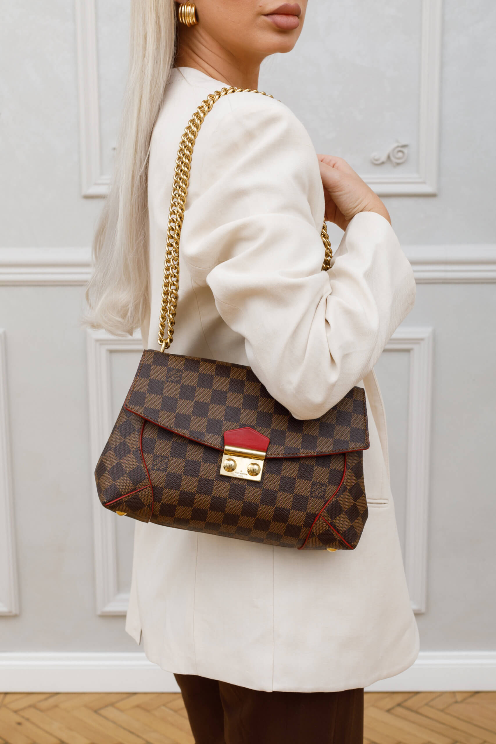 Genti | LOUIS VUITTON Damier Ebene Caissa Clutch Cherry