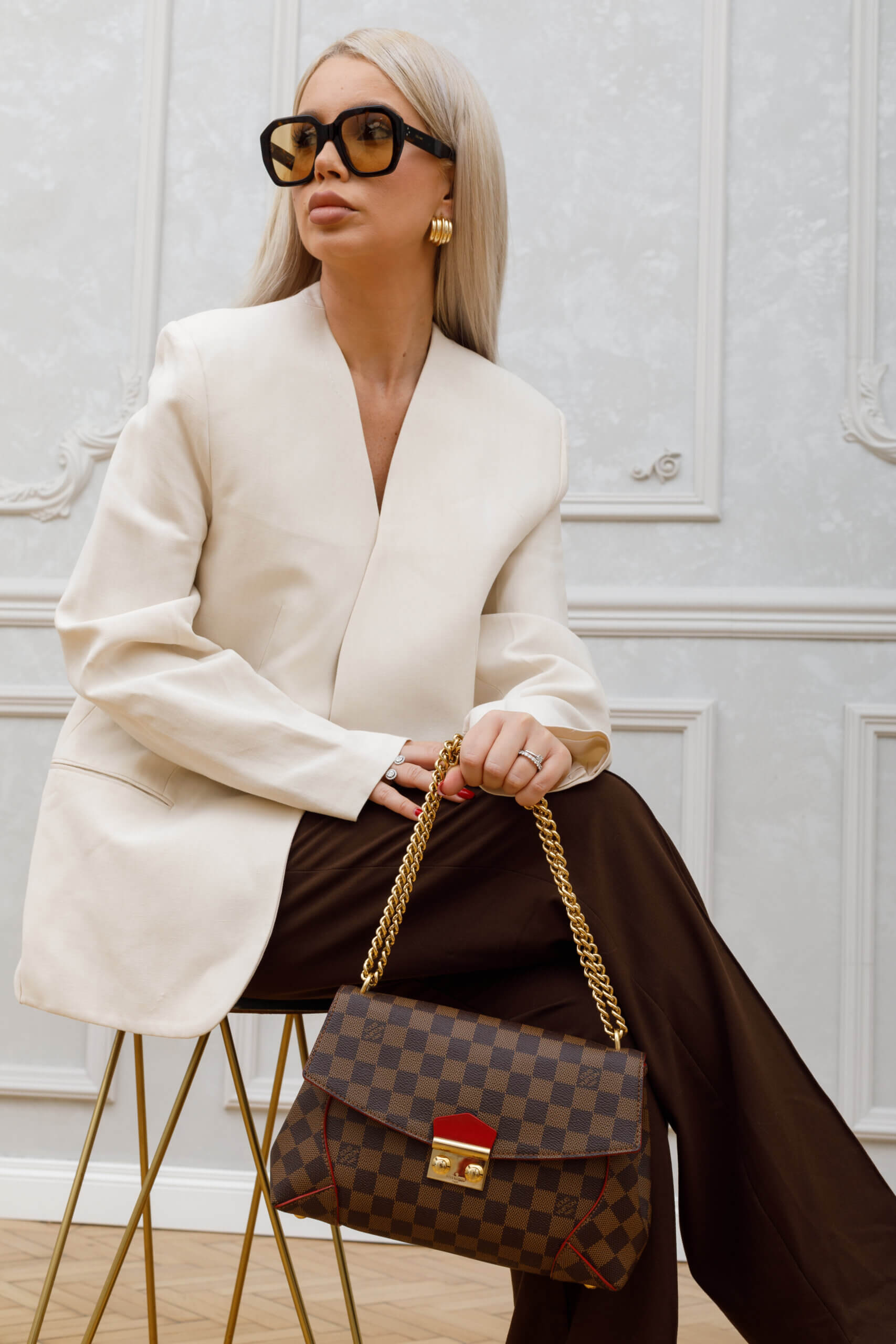 Genti | LOUIS VUITTON Damier Ebene Caissa Clutch Cherry