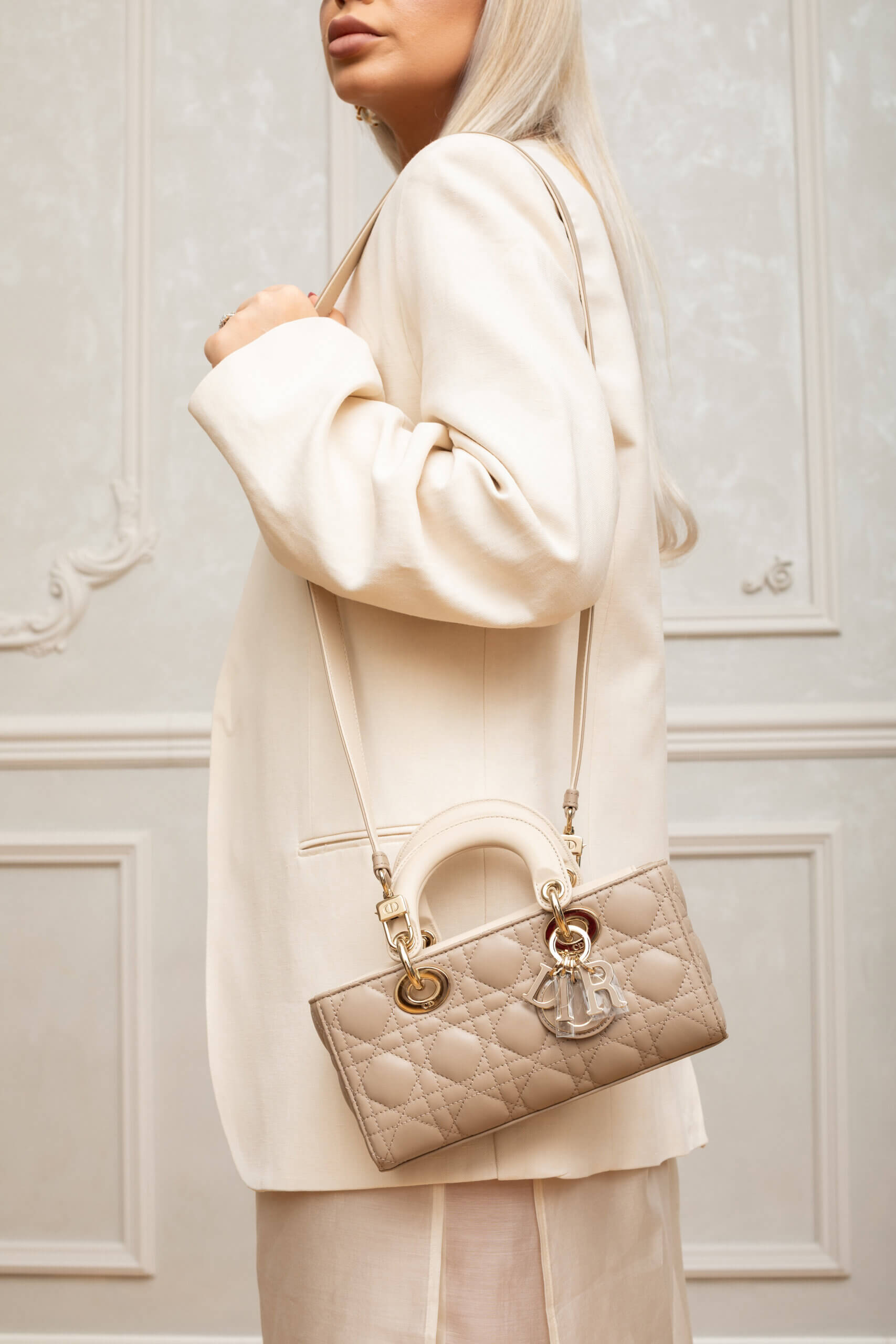 Genti | DIOR Small Lady D-Joy Bag Two-Tone Light Biscuit and Linen Beige Cannage Lambskin
