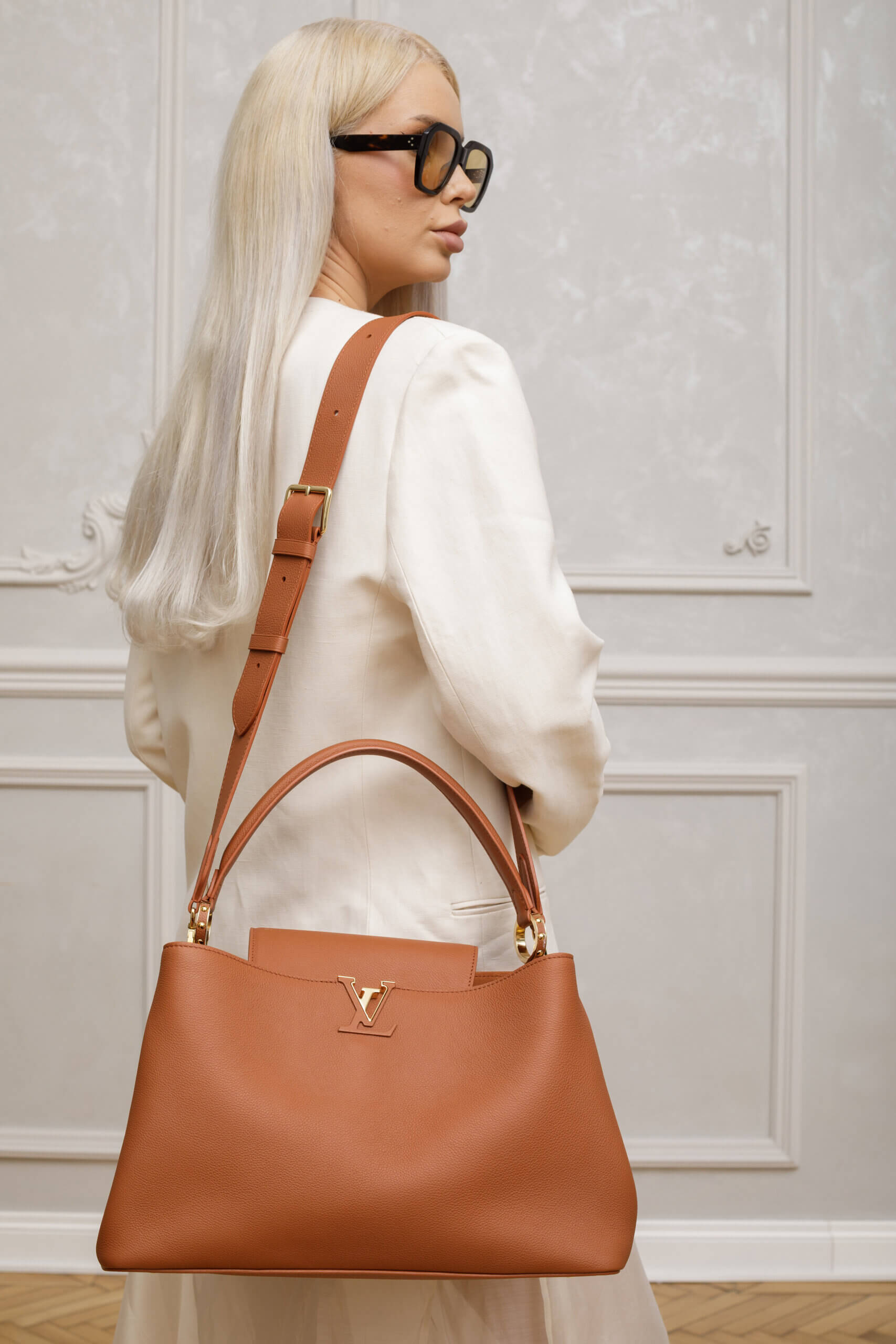 Genti | LOUIS VUITTON Capucines Souple GM Handbag Leather Cognac Brown M24879