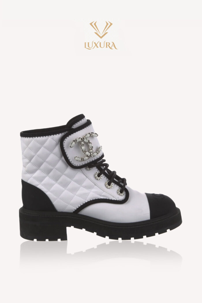 Incaltaminte | CHANEL Interlocking CC Logo Combat Boots White 37.5