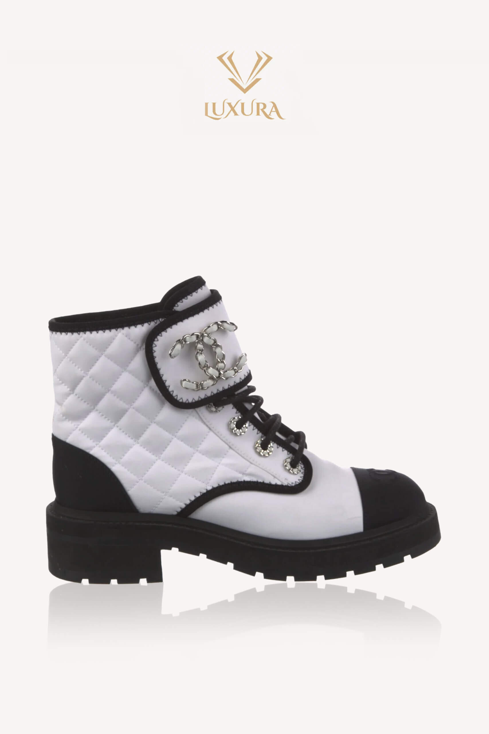 Incaltaminte | CHANEL Interlocking CC Logo Combat Boots White 37.5