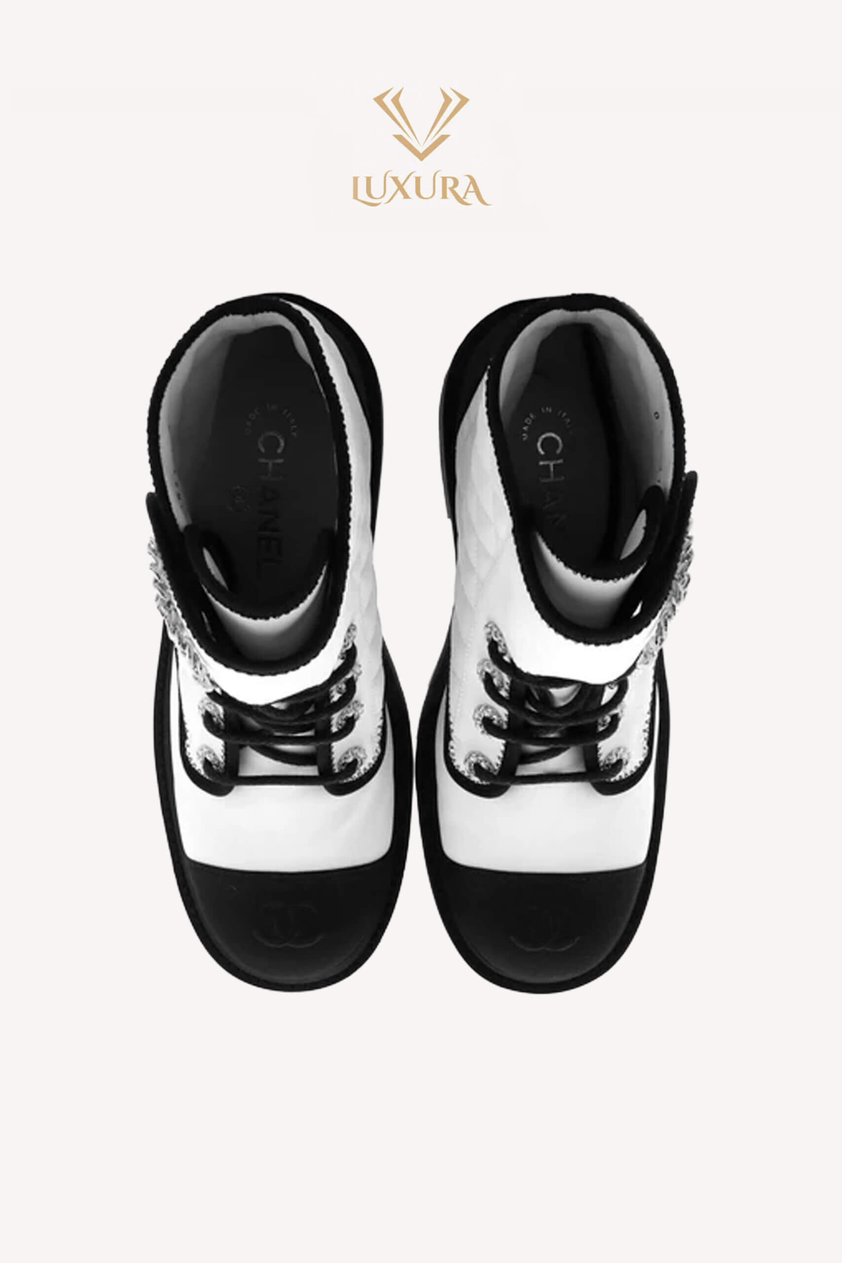 Incaltaminte | CHANEL Interlocking CC Logo Combat Boots White 37.5