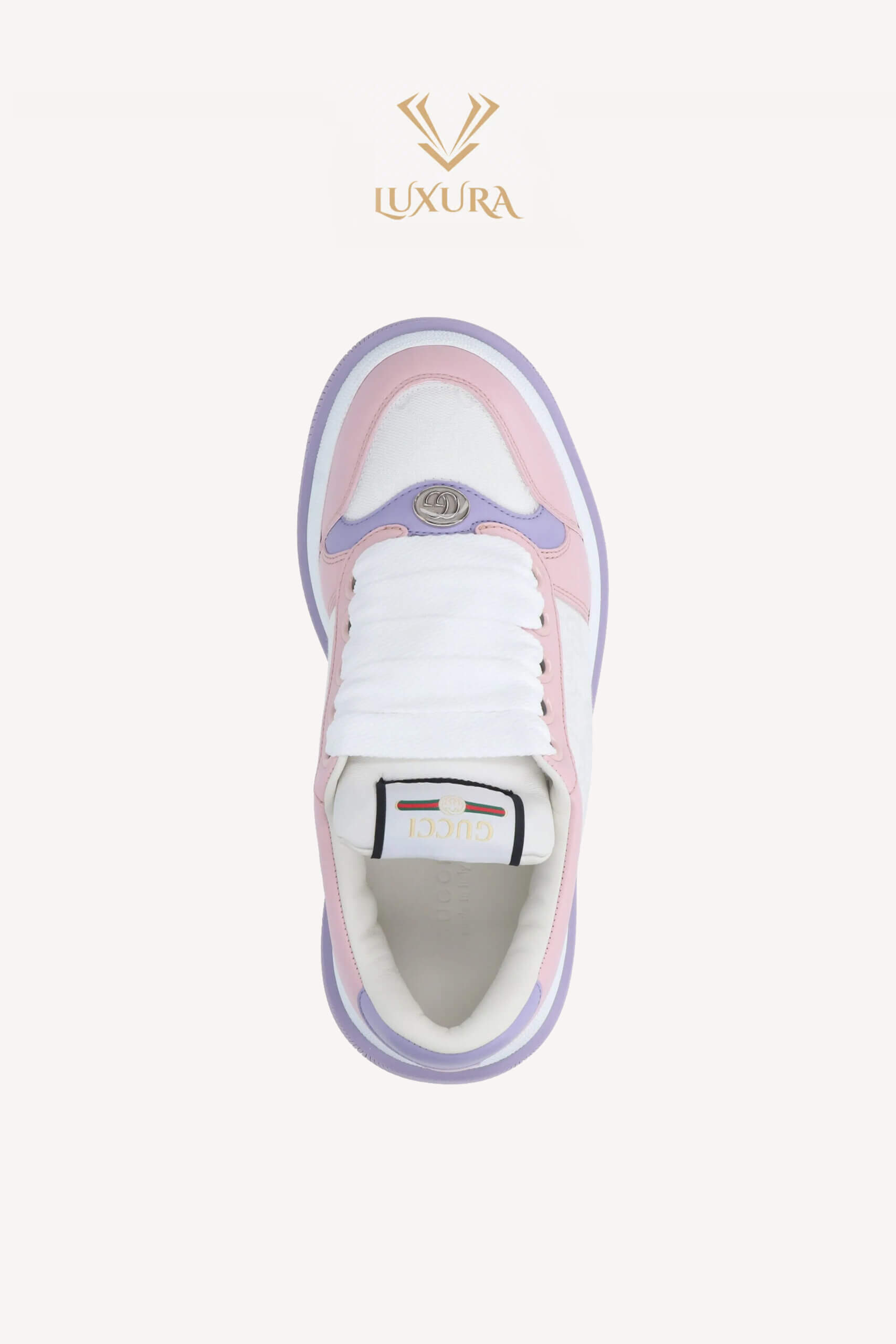 <span style="font-size: 10px; color: rgb(101, 101, 101);letter-spacing: .15em;">NEW COLLECTION</span><br><strong> GUCCI </strong><br><div style="margin-top:10px; font-size:16px;">GG Leather Colorblock Pattern Sneakers 38</div><br> - Image 6