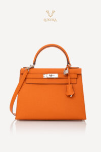 Genti | HÈRMES Kelly Sellier 28 Orange Epsom Palladium Hardware