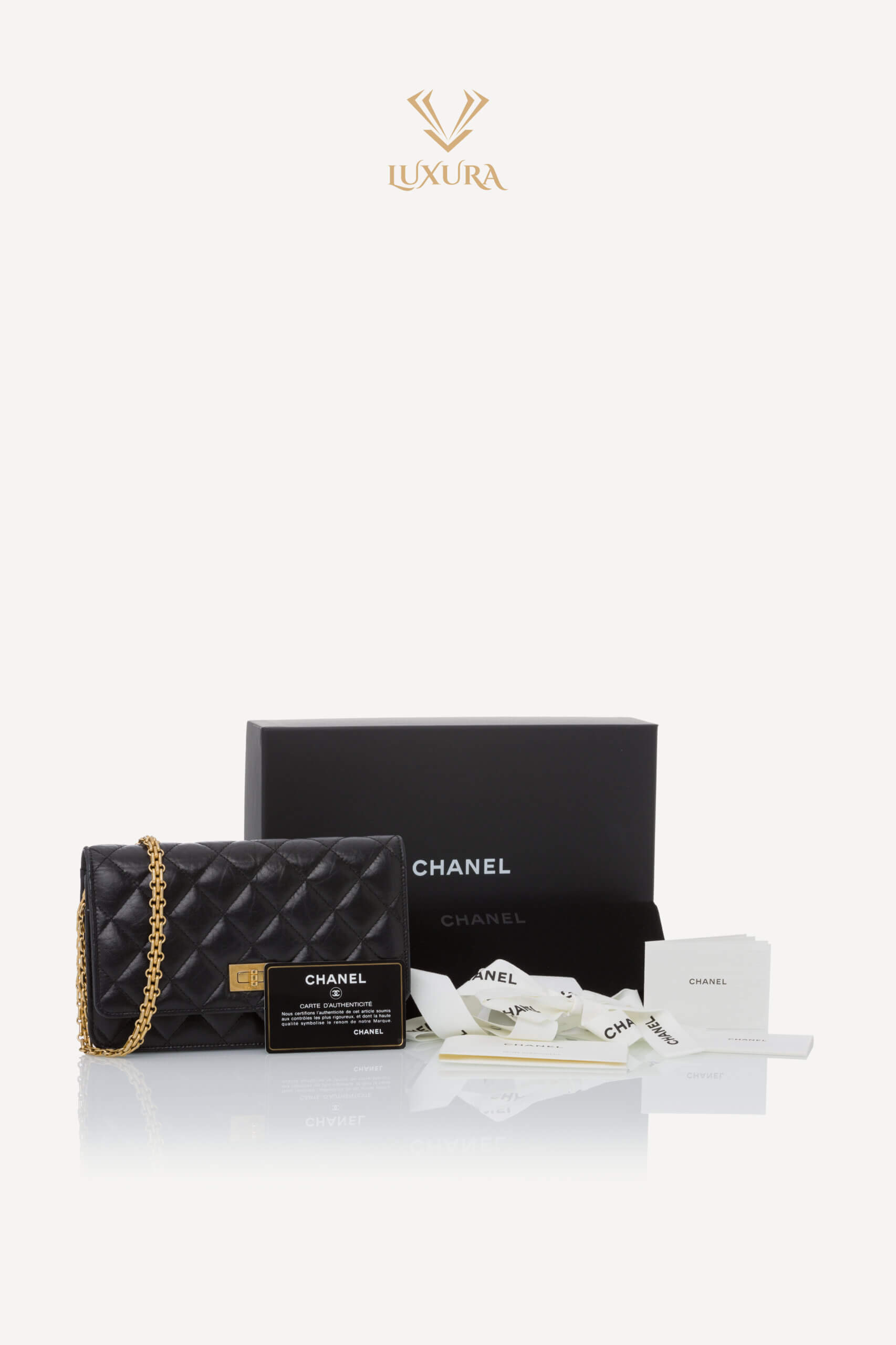 Genti | CHANEL Aged Calfskin Quilted Reissue 2.55 Wallet On Chain Black