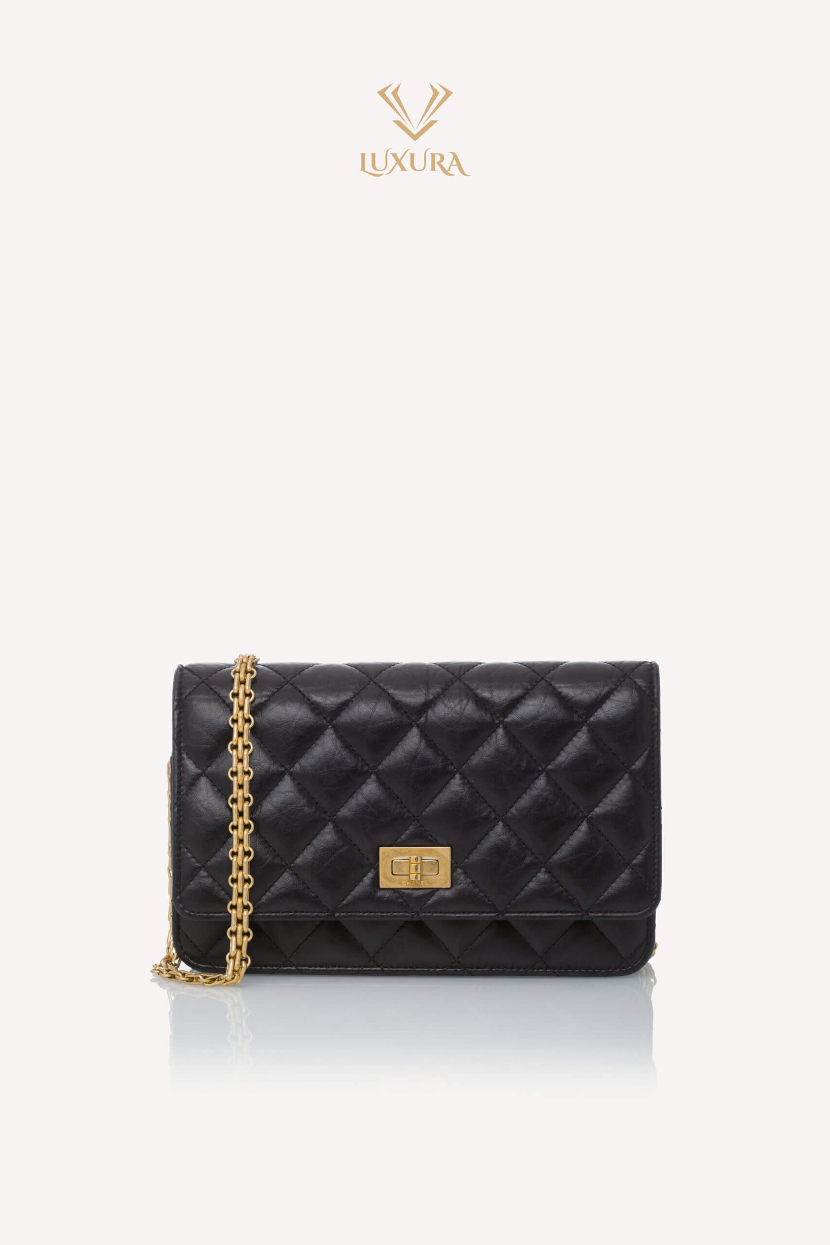 Genti | CHANEL Aged Calfskin Quilted Reissue 2.55 Wallet On Chain Black