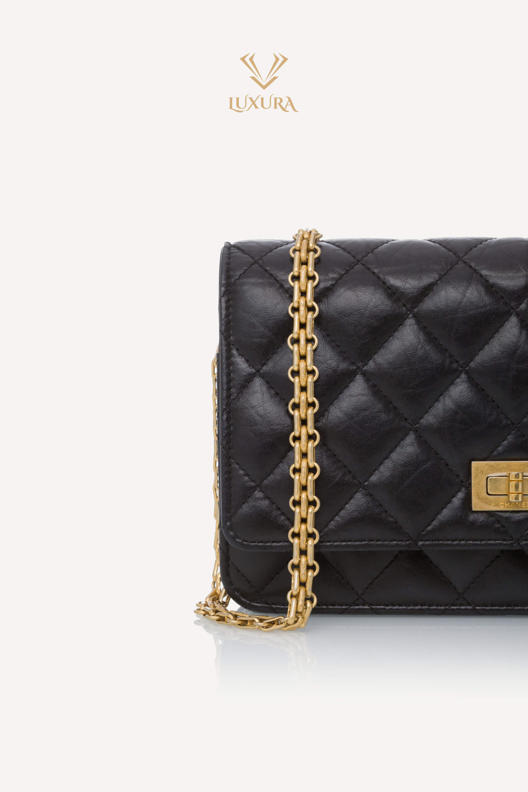 Genti | CHANEL Aged Calfskin Quilted Reissue 2.55 Wallet On Chain Black