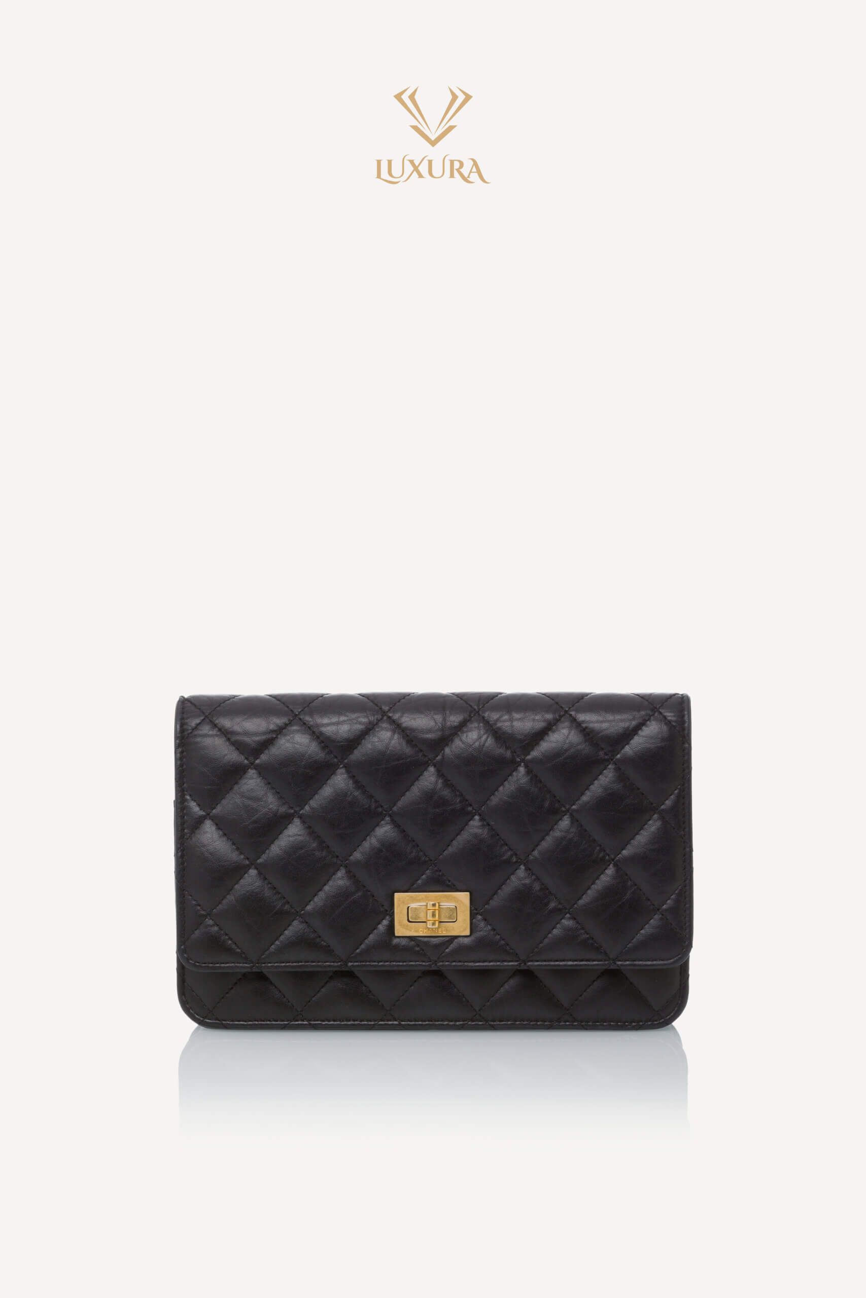 Genti | CHANEL Aged Calfskin Quilted Reissue 2.55 Wallet On Chain Black