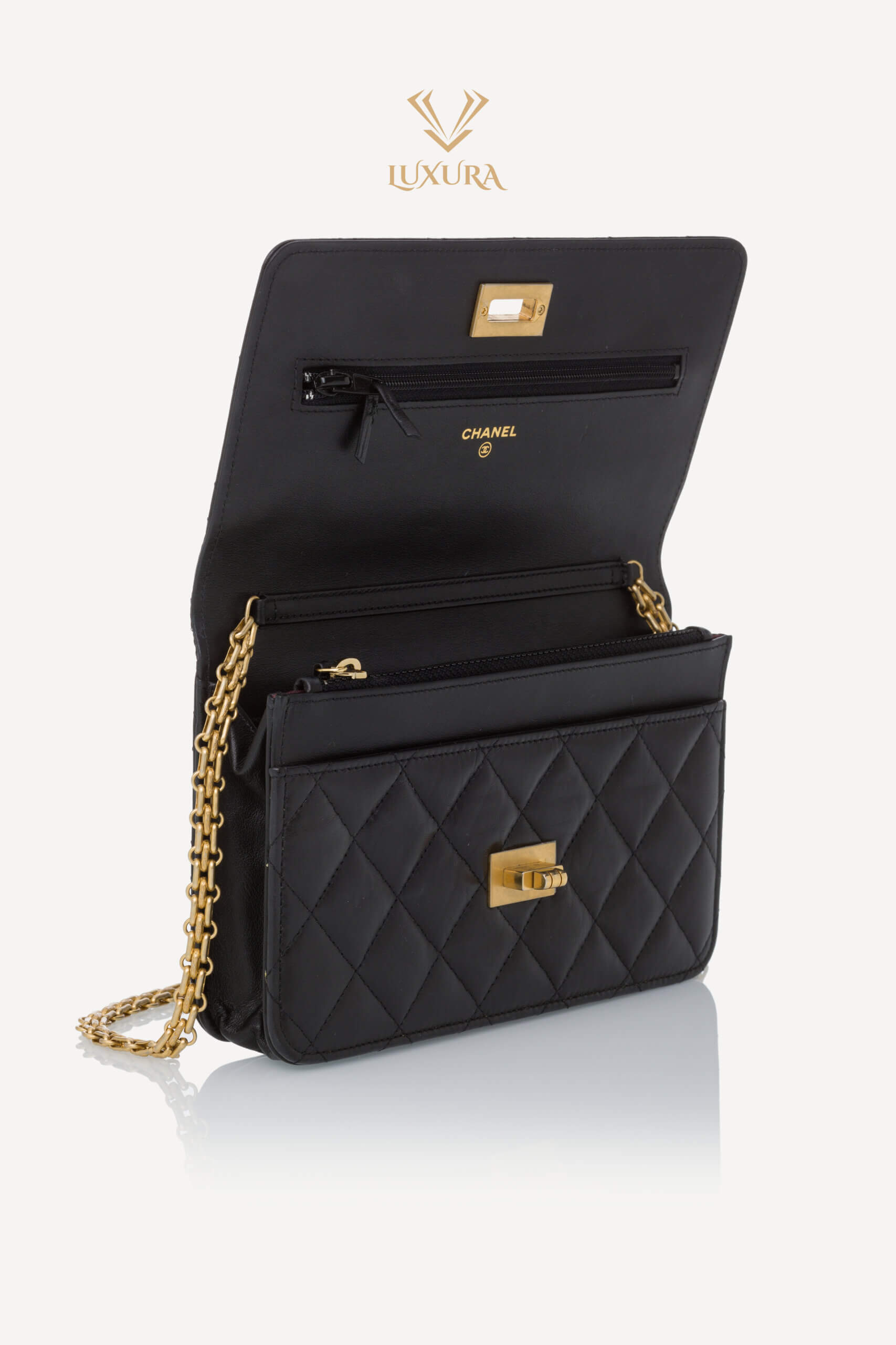 Genti | CHANEL Aged Calfskin Quilted Reissue 2.55 Wallet On Chain Black