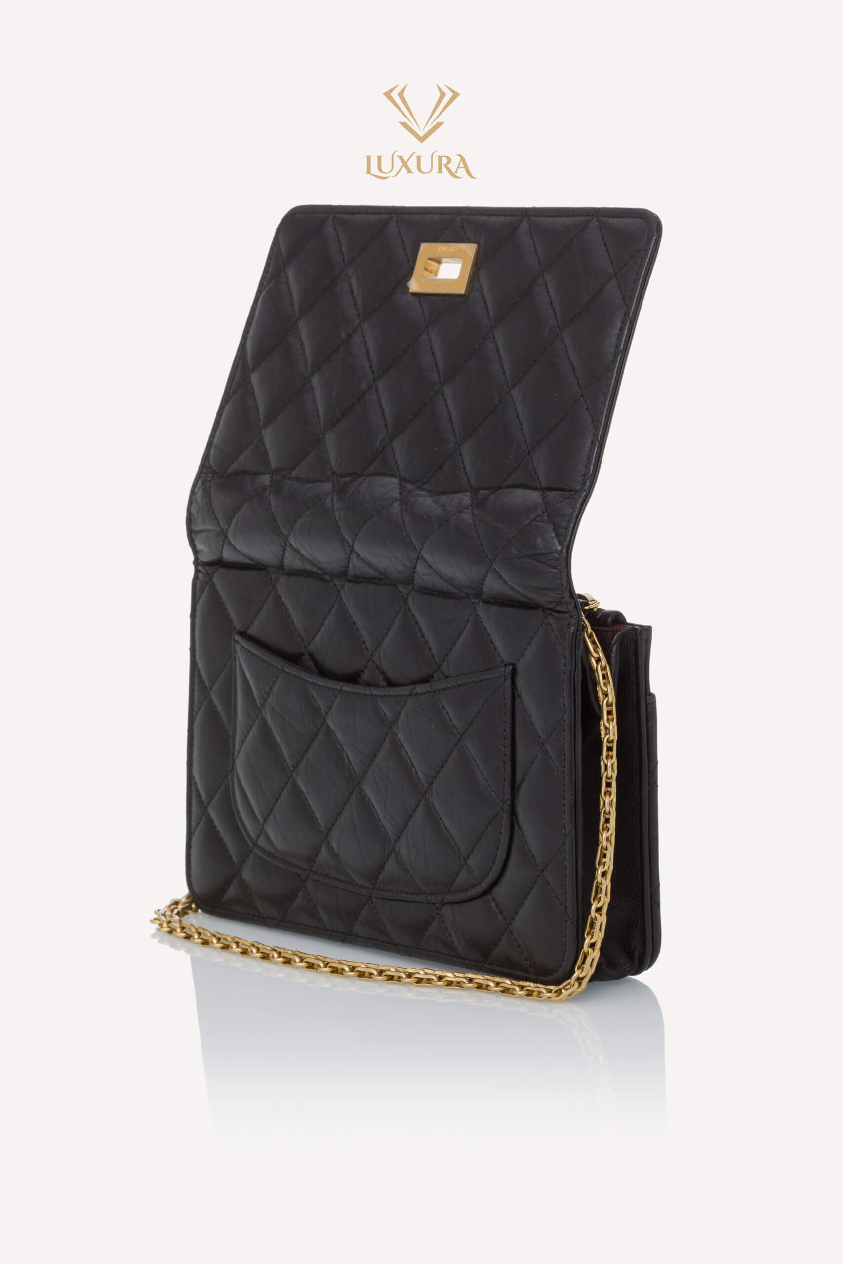 Genti | CHANEL Aged Calfskin Quilted Reissue 2.55 Wallet On Chain Black
