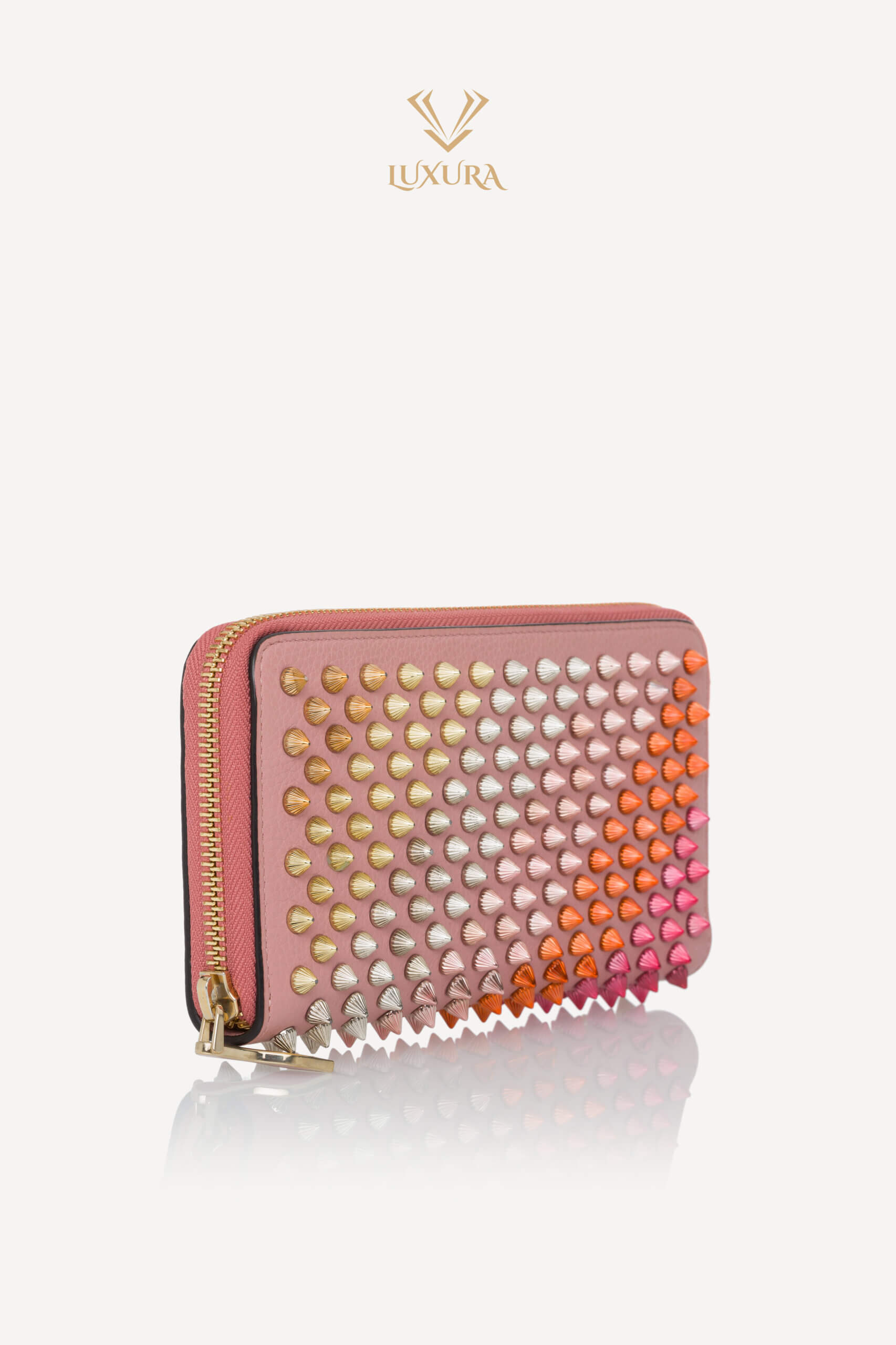 <span style="font-size: 10px; color: rgb(101, 101, 101);letter-spacing: .15em;">BEST DEAL</span><br><strong> CHRISTIAN LOUBOUTIN </strong><br><div style="margin-top:10px; font-size:16px;">Panettone Wallet Zip Around Studs Pink Leather</div><br> - Image 3