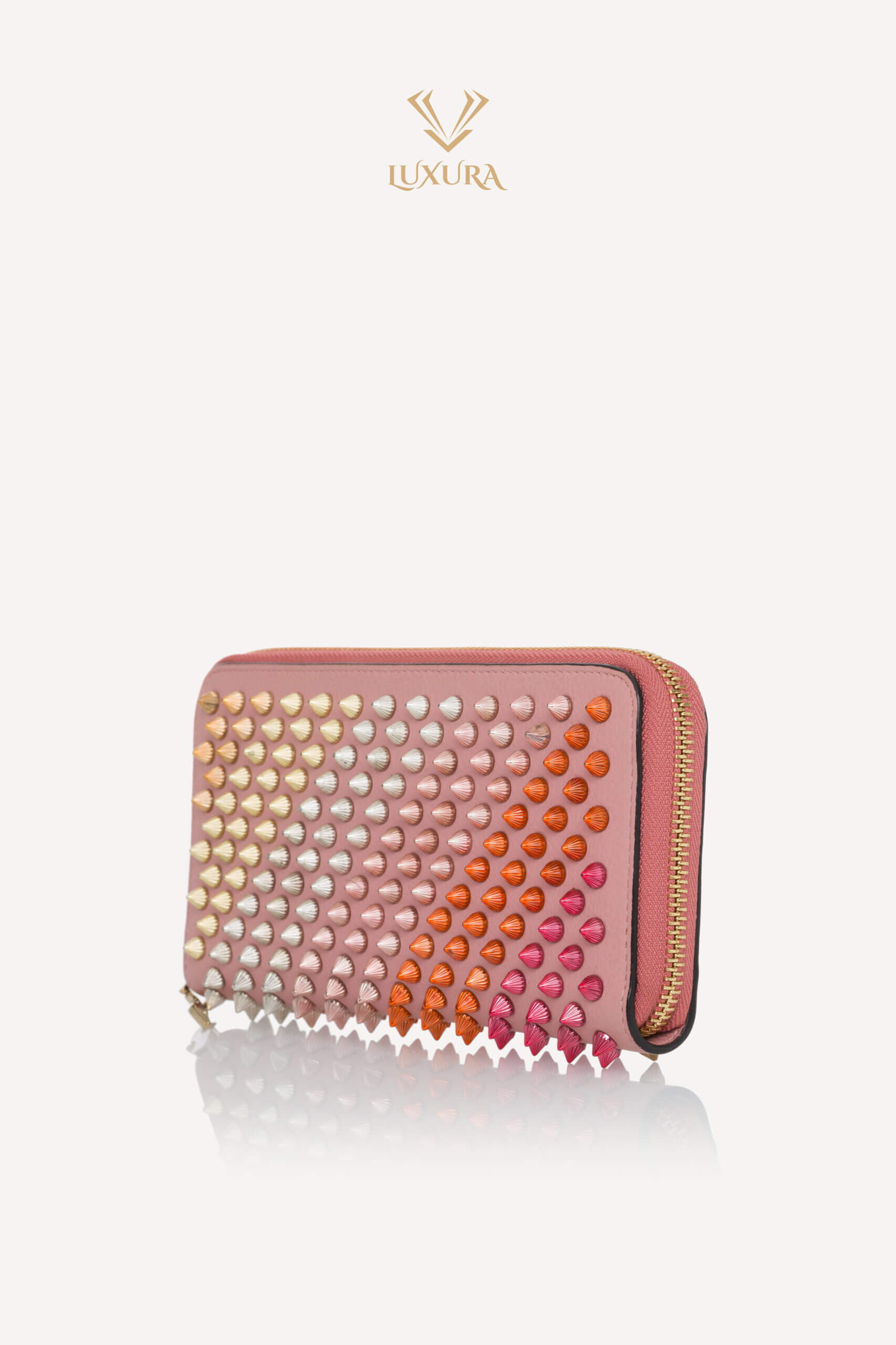 <span style="font-size: 10px; color: rgb(101, 101, 101);letter-spacing: .15em;">BEST DEAL</span><br><strong> CHRISTIAN LOUBOUTIN </strong><br><div style="margin-top:10px; font-size:16px;">Panettone Wallet Zip Around Studs Pink Leather</div><br> - Image 6