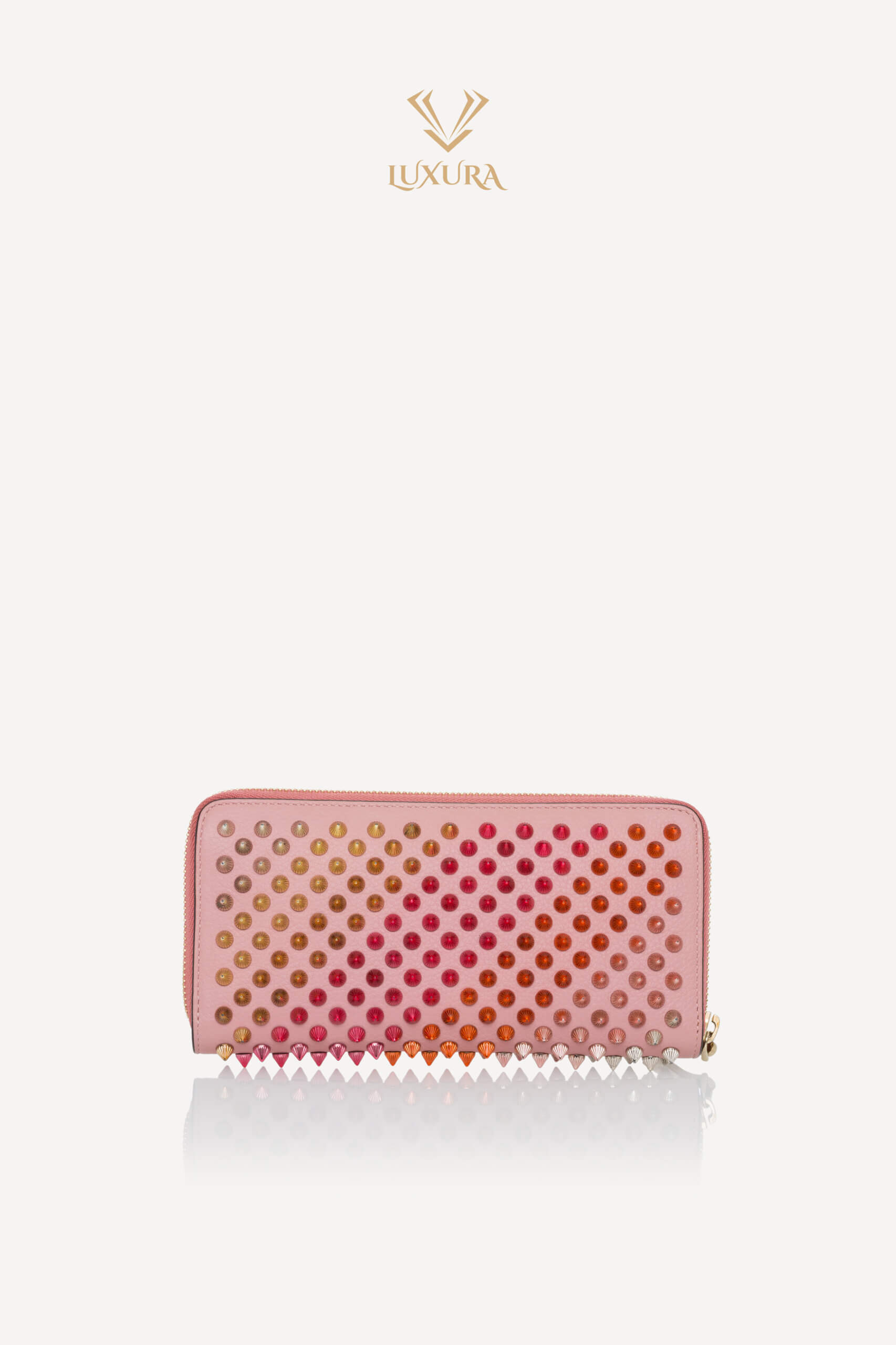 <span style="font-size: 10px; color: rgb(101, 101, 101);letter-spacing: .15em;">BEST DEAL</span><br><strong> CHRISTIAN LOUBOUTIN </strong><br><div style="margin-top:10px; font-size:16px;">Panettone Wallet Zip Around Studs Pink Leather</div><br> - Image 5