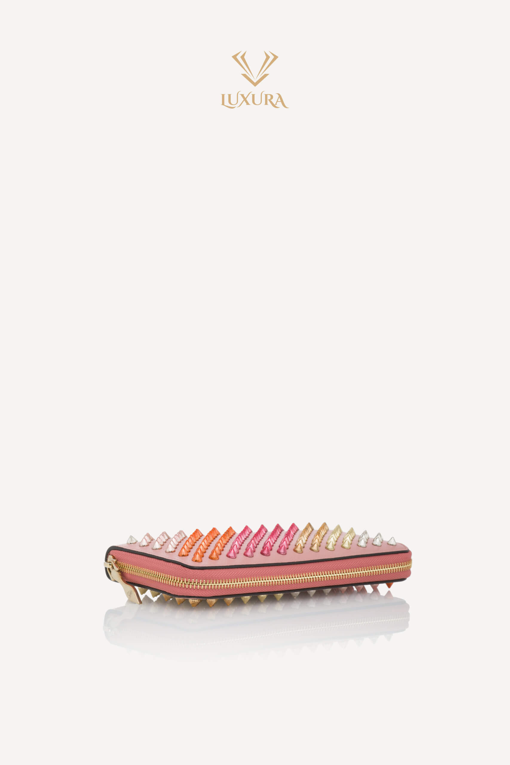 <span style="font-size: 10px; color: rgb(101, 101, 101);letter-spacing: .15em;">BEST DEAL</span><br><strong> CHRISTIAN LOUBOUTIN </strong><br><div style="margin-top:10px; font-size:16px;">Panettone Wallet Zip Around Studs Pink Leather</div><br> - Image 17