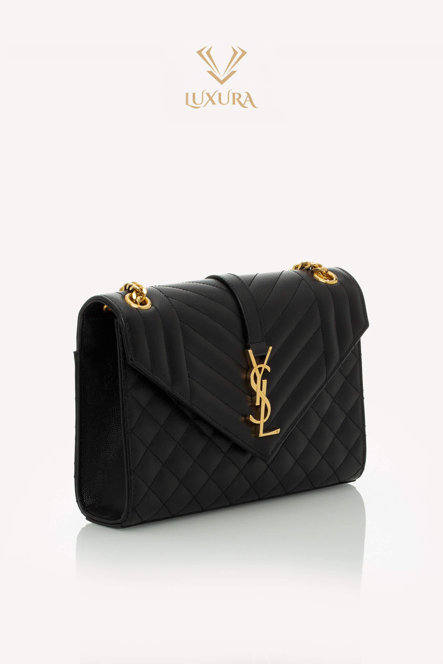 <span style="font-size: 10px; color: rgb(101, 101, 101);letter-spacing: .15em;">HARD TO FIND</span><br><strong> SAINT LAURENT </strong><br><div style="margin-top:10px; font-size:16px;">Envelope Medium in Quilted Grain de Poudre Embossed Leather Black</div><br> - Image 3