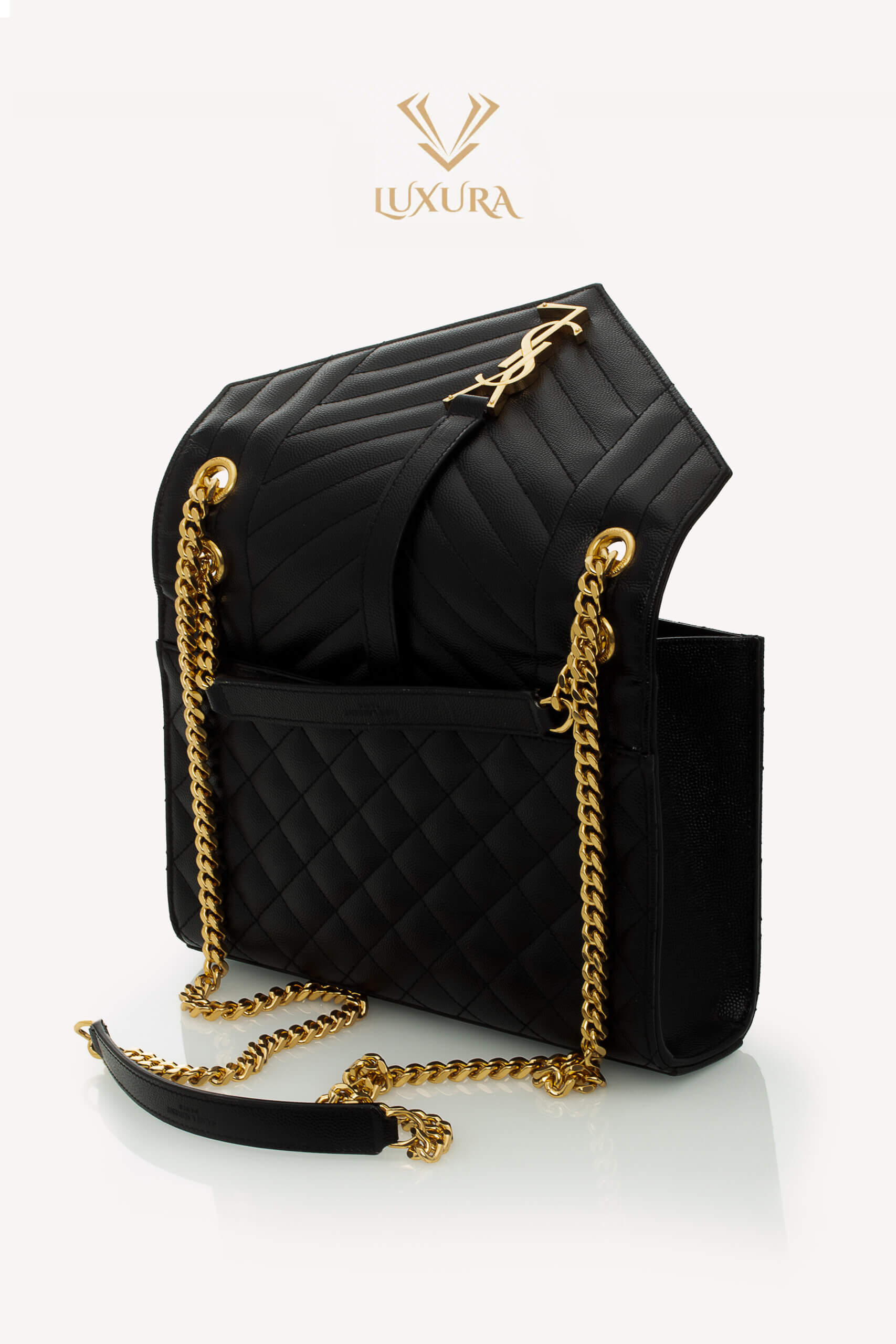 <span style="font-size: 10px; color: rgb(101, 101, 101);letter-spacing: .15em;">HARD TO FIND</span><br><strong> SAINT LAURENT </strong><br><div style="margin-top:10px; font-size:16px;">Envelope Medium in Quilted Grain de Poudre Embossed Leather Black</div><br> - Image 7