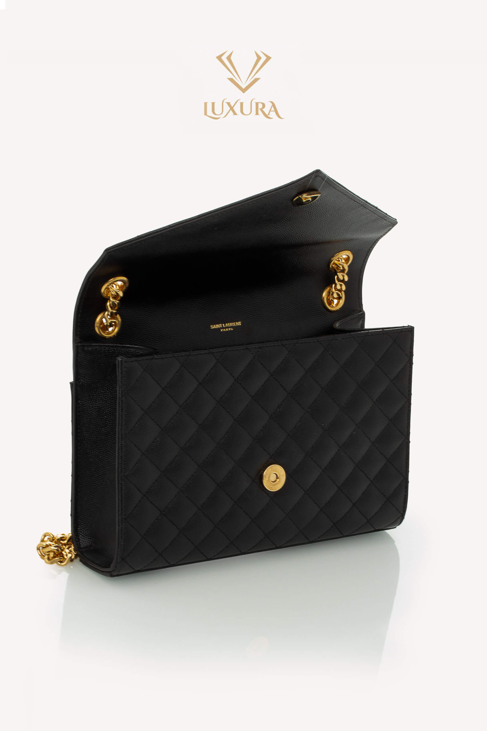 <span style="font-size: 10px; color: rgb(101, 101, 101);letter-spacing: .15em;">HARD TO FIND</span><br><strong> SAINT LAURENT </strong><br><div style="margin-top:10px; font-size:16px;">Envelope Medium in Quilted Grain de Poudre Embossed Leather Black</div><br> - Image 8