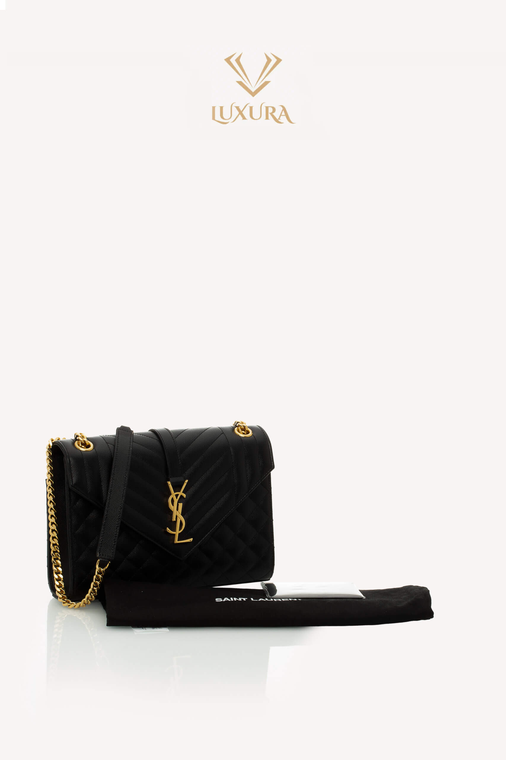 <span style="font-size: 10px; color: rgb(101, 101, 101);letter-spacing: .15em;">HARD TO FIND</span><br><strong> SAINT LAURENT </strong><br><div style="margin-top:10px; font-size:16px;">Envelope Medium in Quilted Grain de Poudre Embossed Leather Black</div><br> - Image 2