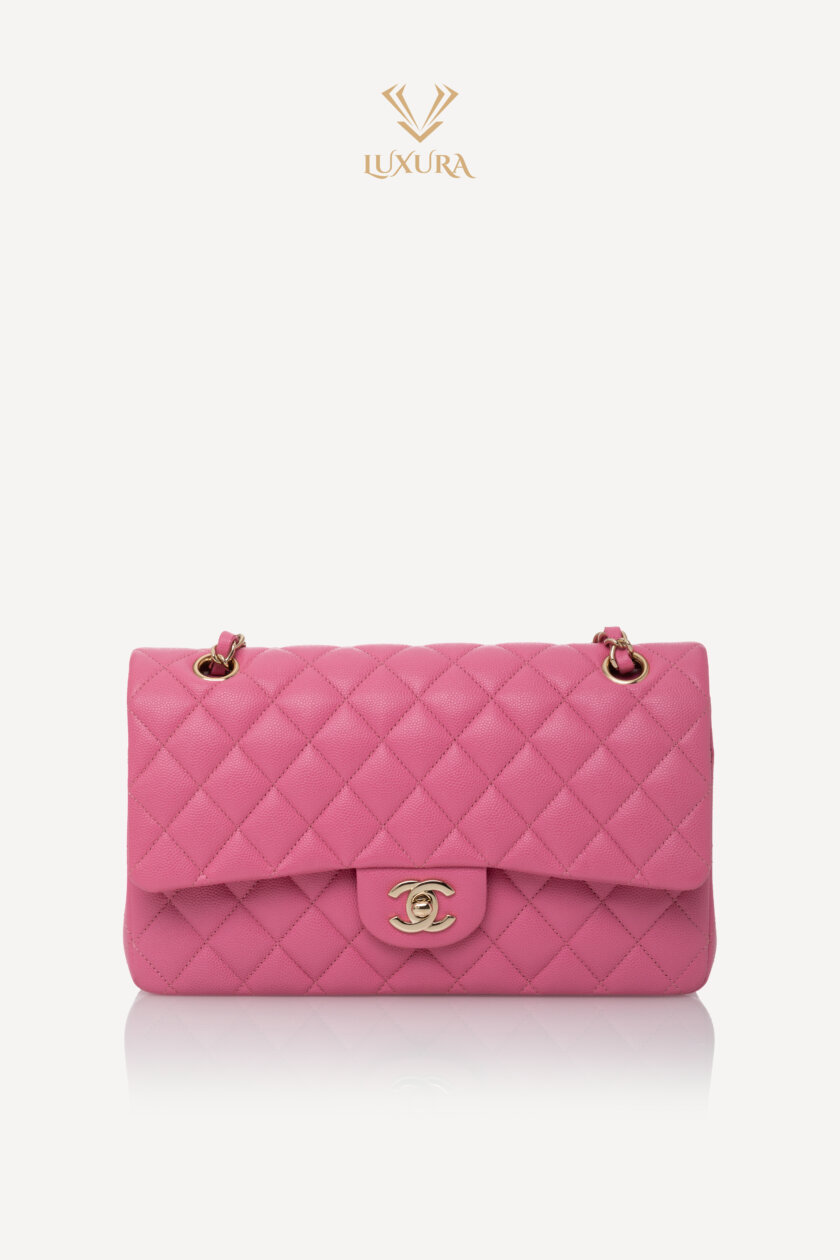 <span style="font-size: 10px; color: rgb(101, 101, 101);letter-spacing: .15em;">HARD TO FIND</span><br><strong> CHANEL </strong><br><div style="margin-top:10px;font-size:16px;">Classic Medium Double Flap Bag in Pink Caviar Calfskin with Gold Tone Hardware</div><br> - Image 5
