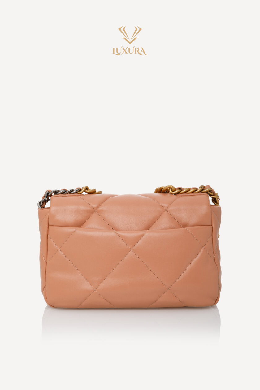 <span style="font-size: 10px; color: rgb(101, 101, 101);letter-spacing: .15em;">HARD TO FIND</span><br><strong> CHANEL </strong><br><div style="margin-top:10px;font-size:16px;">19 Handbag Shiny Lambskin Gold-Tone Silver-Tone Ruthenium Finish Metal Camel</div><br> - Image 7
