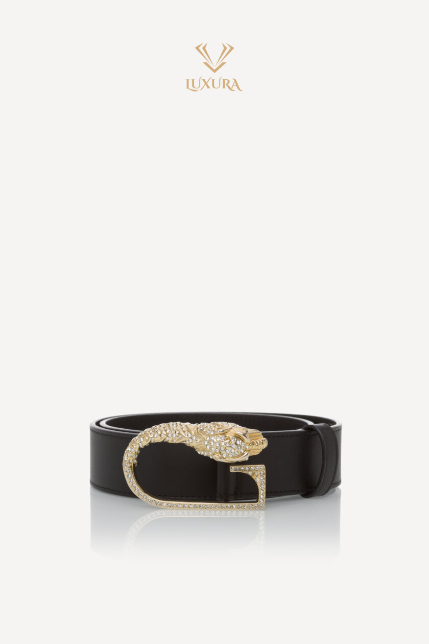 <span style="font-size: 10px; color: rgb(101, 101, 101);letter-spacing: .15em;">HARD TO FIND</span><br><strong> GUCCI </strong><br><div style="margin-top:10px; font-size:16px;">Moon Calfskin Crystal Tiger Head G Buckle 35mm Belt 70 Black</div><br> - Image 3