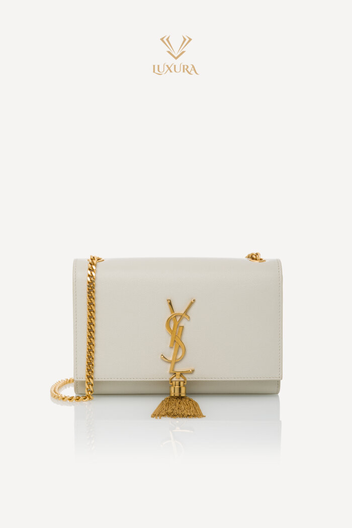 Genti | SAINT LAURENT Grain De Poudre Small Classic Monogram Kate Tassel Satchel Vintage White