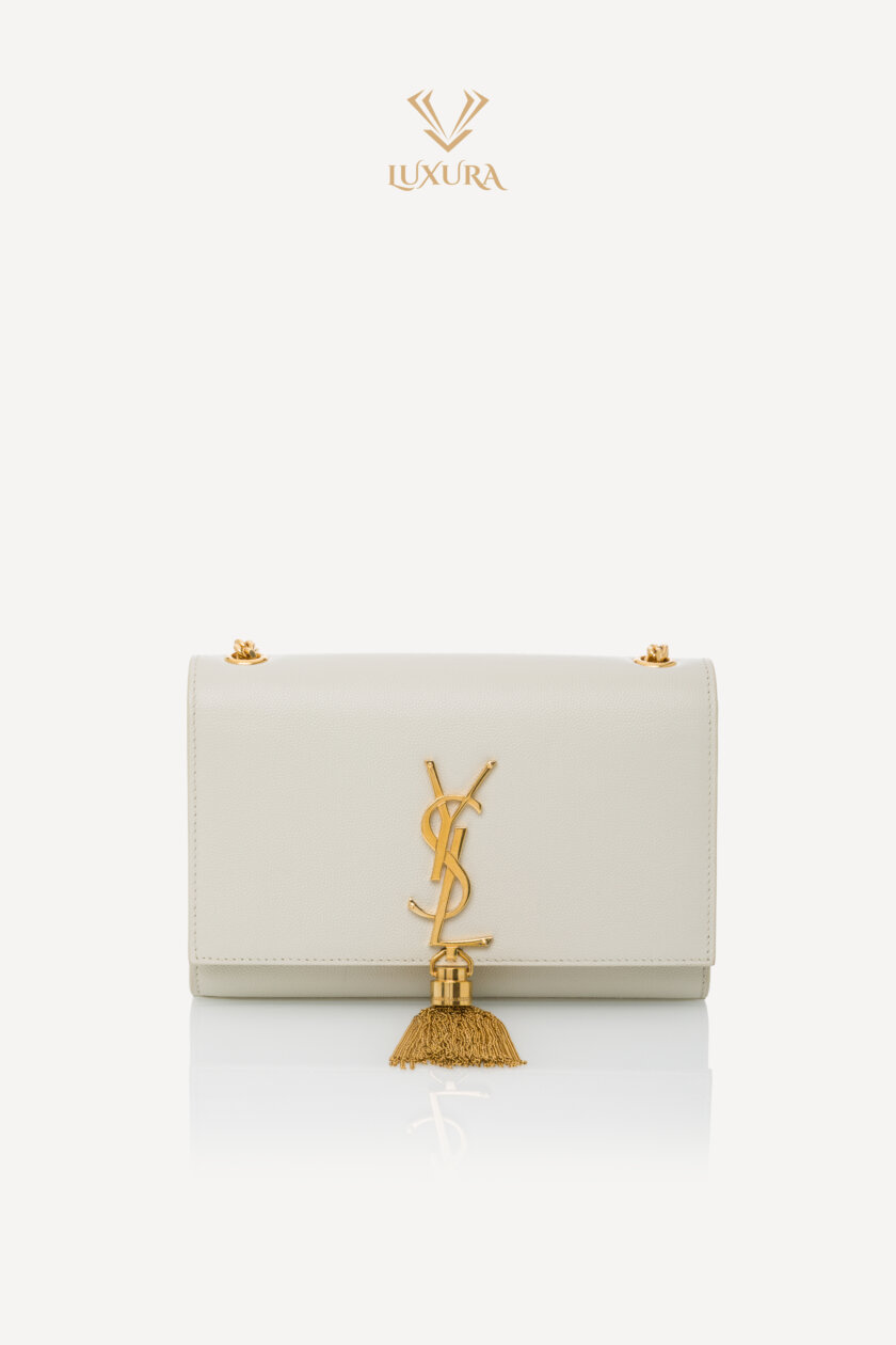 Genti | SAINT LAURENT Grain De Poudre Small Classic Monogram Kate Tassel Satchel Vintage White